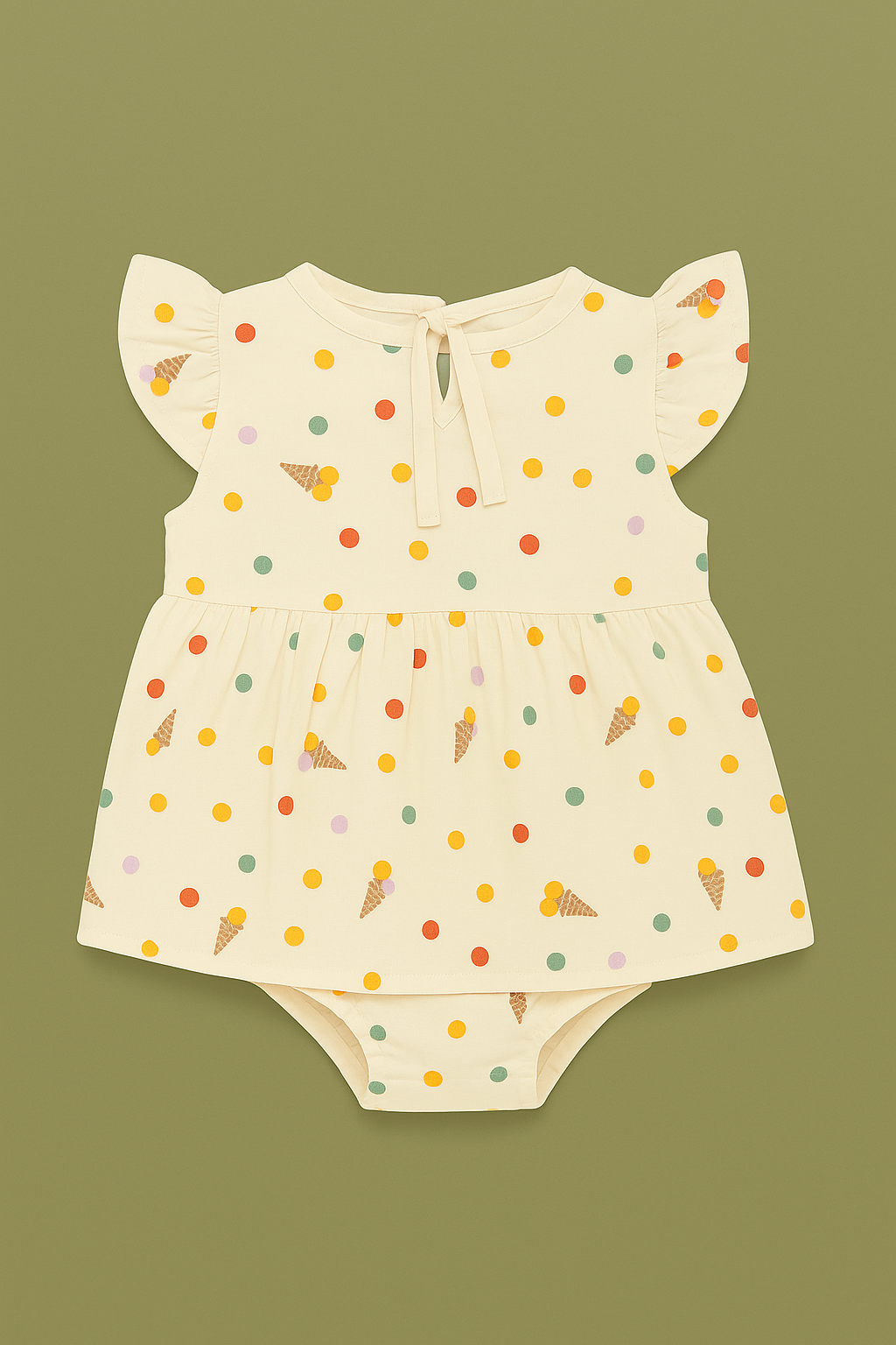 Toddler Girl Ice Cream Print Dress and Bloomers Set | Summer Flutter Dress