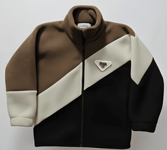 Kids Colorblock Winter Set – Cozy Zip-Up Jacket & Jogger Pants (Cream, Brown & Black)