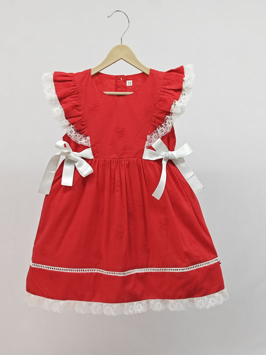 MINITODDLER-Red Baby Girl Party Dress with Lace Detailing