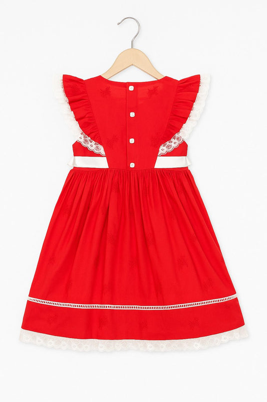 MINITODDLER-Red Baby Girl Party Dress with Lace Detailing