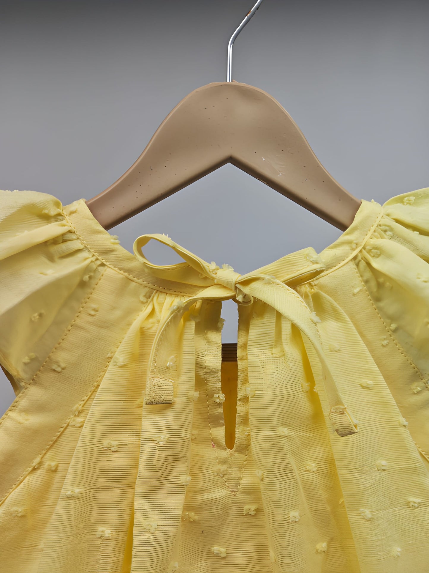 Sunshine Yellow Ruffle-Sleeve Baby Set with Swiss Dot Texture