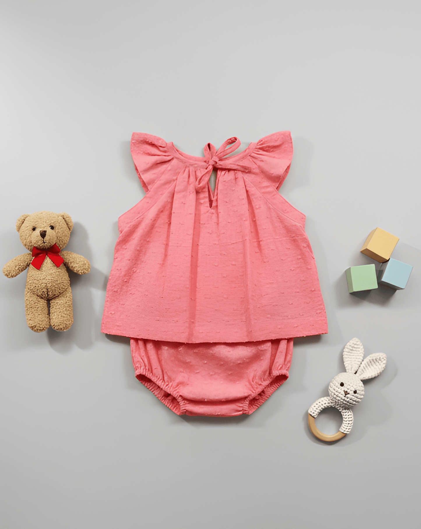 Sunshine Yellow Ruffle-Sleeve Baby Set with Swiss Dot Texture