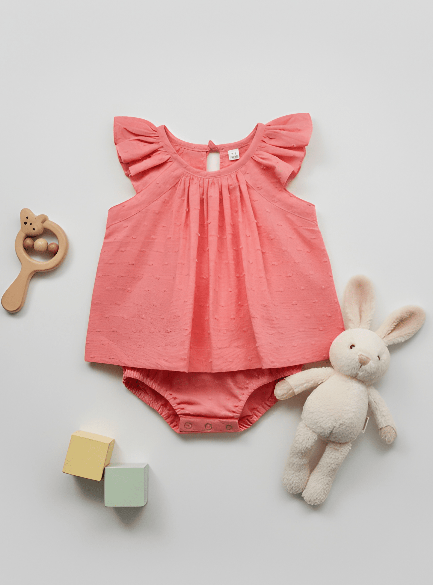 Sunshine Yellow Ruffle-Sleeve Baby Set with Swiss Dot Texture