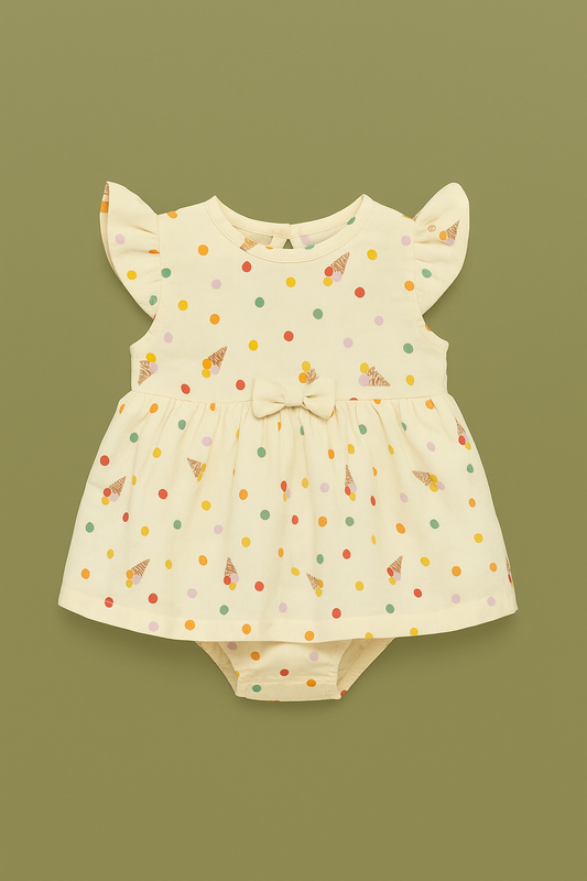 Toddler Girl Ice Cream Print Dress and Bloomers Set | Summer Flutter Dress